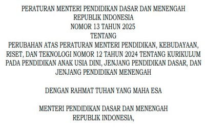 Permendikdasmen No. 13 Tahun 2025: Pembaruan Kurikulum PAUD, Dikdas, dan Dikmen